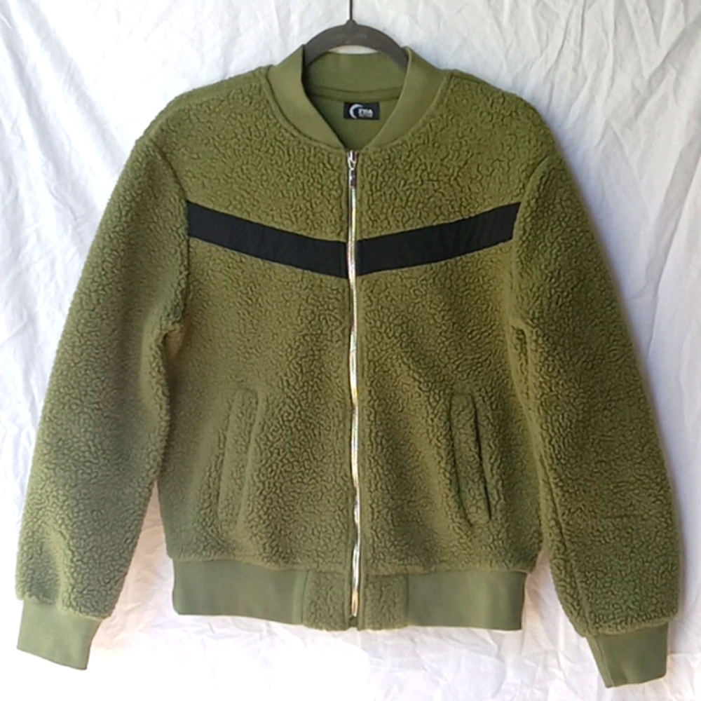 ZYIA Active Flying V Fleece Teddy Bomber Jacket Size S Army Green - Picture 3 of 10